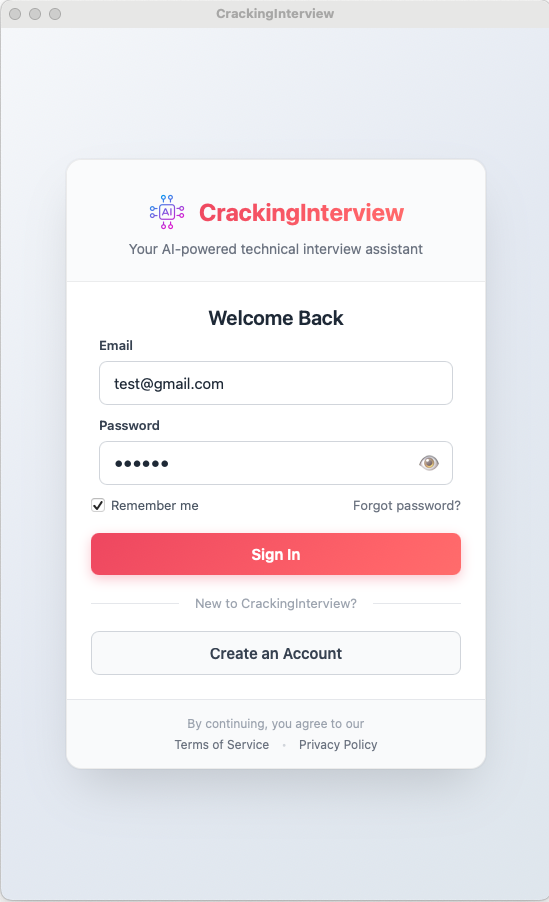 CrackingInterview sign in screen